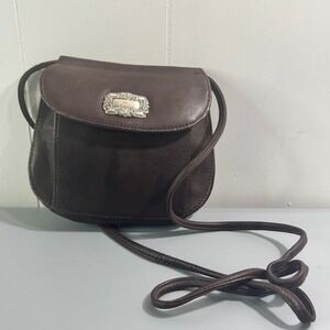 Vintage Fossil Brown Pebbled Leather Crossbody Bag Flap Filigree Detail